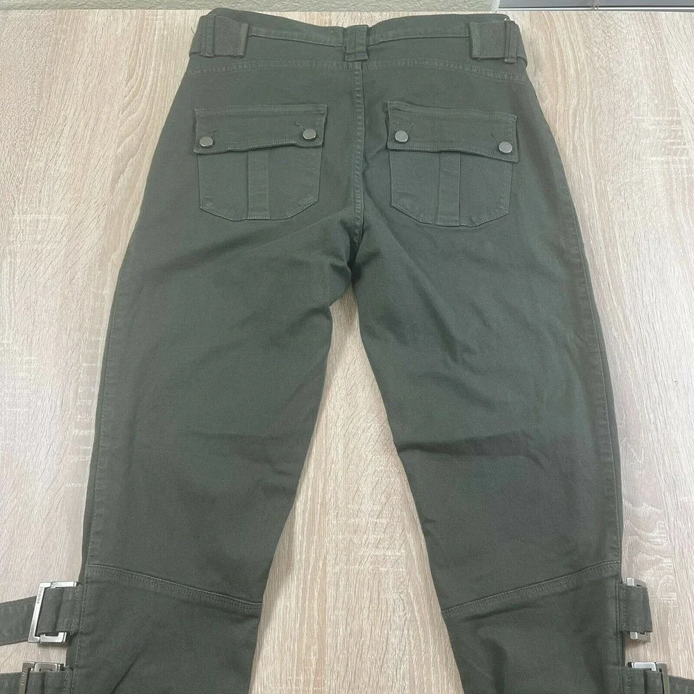 ANIMALE Brazil Womens High Rise Military Style Pants Size 38/6 Green Leg Buckles - Picture 4 of 12